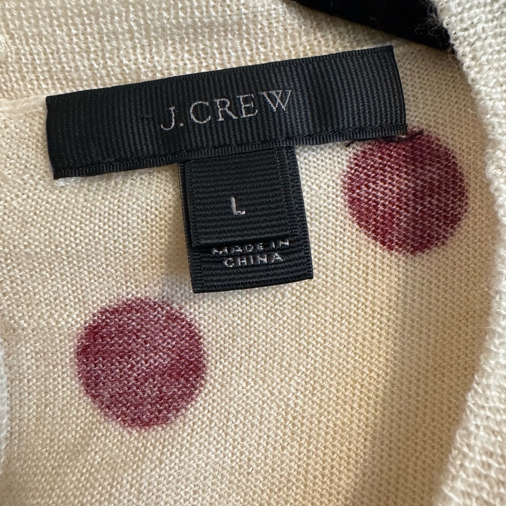 J. Crew Cream Tank Top Vest with Red Sequin Polka Dots 100% Merino Wool Size L - Picture 5 of 14